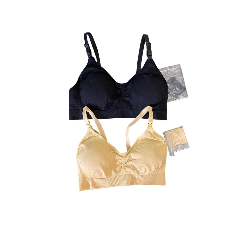 Stelle 2 Pack Seamless Nursing Bras Black Beige Size Large with Extenders
